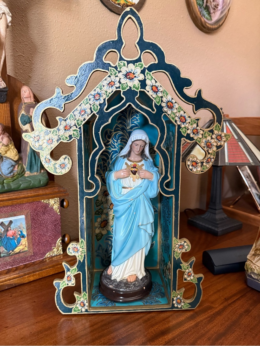 Virgin Mary Chalkware Statue wooden in Shrine